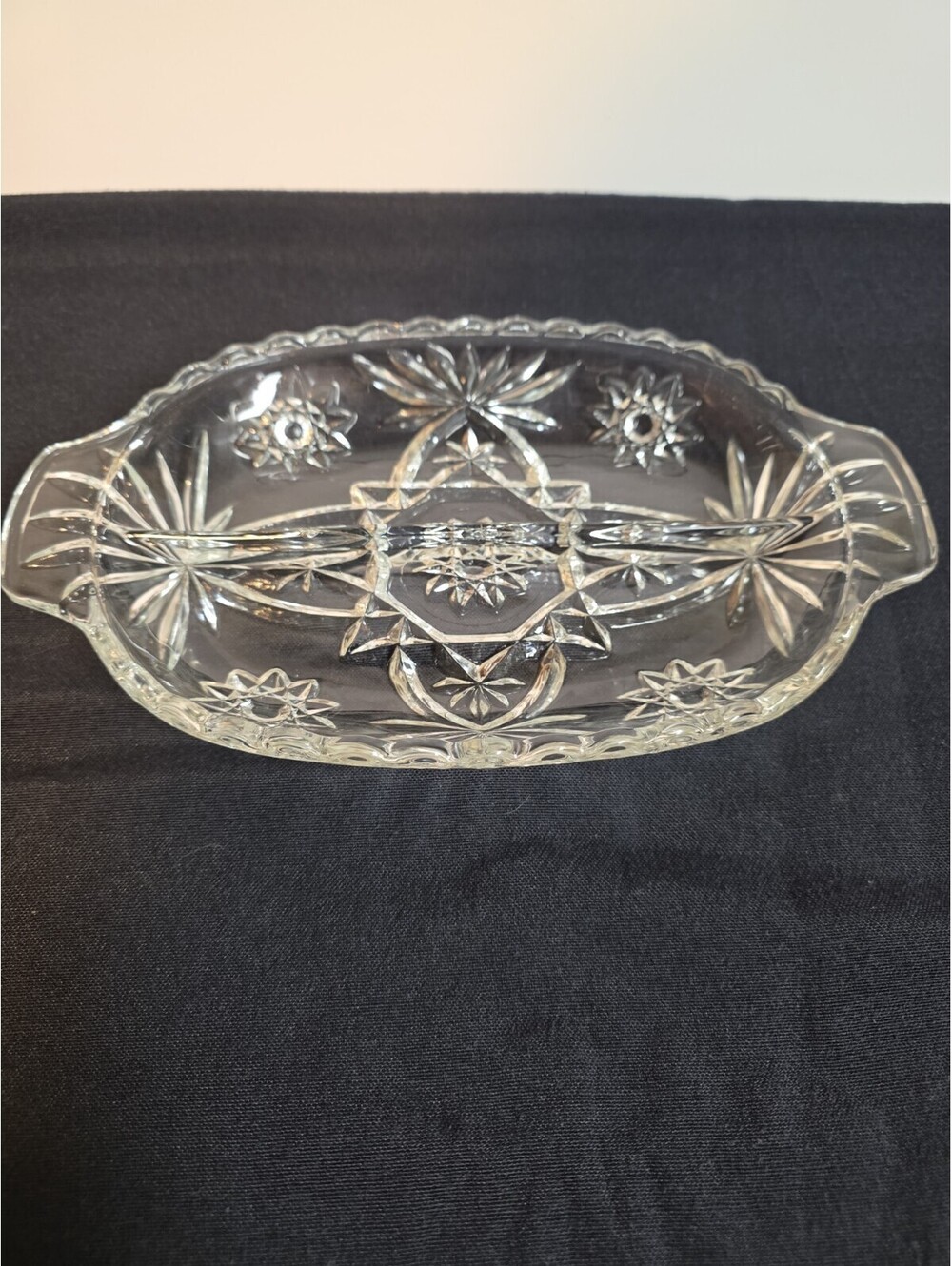 Anchor Hocking 10”x 6” “Star Of David” Clear Pressed Glass Relish Tray